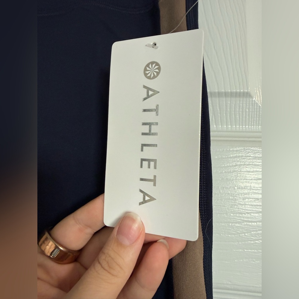 Athleta Elation Colorblock Tight in Navy and Tan - Picture 3 of 4
